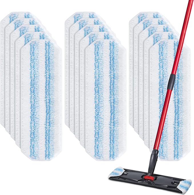 15 Pack H2prO Mop Pads Compatible with O Ceda H2PrO Flat Mop System | 100% Microfiber Mop Head Replacements, Washable and Reusable for H2prO Mop Refills, White