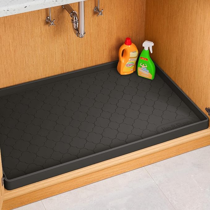 Jin&Bao Under Sink Mat 19" x 19" Waterproof Silicone Cabinet Kitchen Liner | Silicone kitchen cabinet protector, bathroom shelf liner, raised edge traps leaks, anti-slip, easy to clean & dishwasher safe