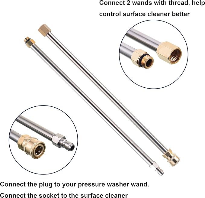 Tool Daily 15 Inch Pressure Washer Surface Cleaner with 3 Wheels | 2 Extension Wands, Surface Cleaner for Pressure Washer Attachment for Concrete, Driveway, Sidewalk, Patio, 3600 PSI