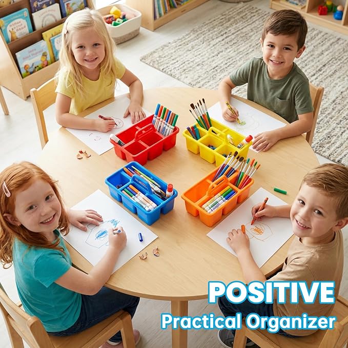 8 PCS Classroom Caddy, Supply Cleaning Caddy for Classroom, 8”×5.7”×3” | Plastic Caddy Organizer with Handle, 5 Compartment Small Portable Storage Bin for Classrooms, Office, Assorted Colors