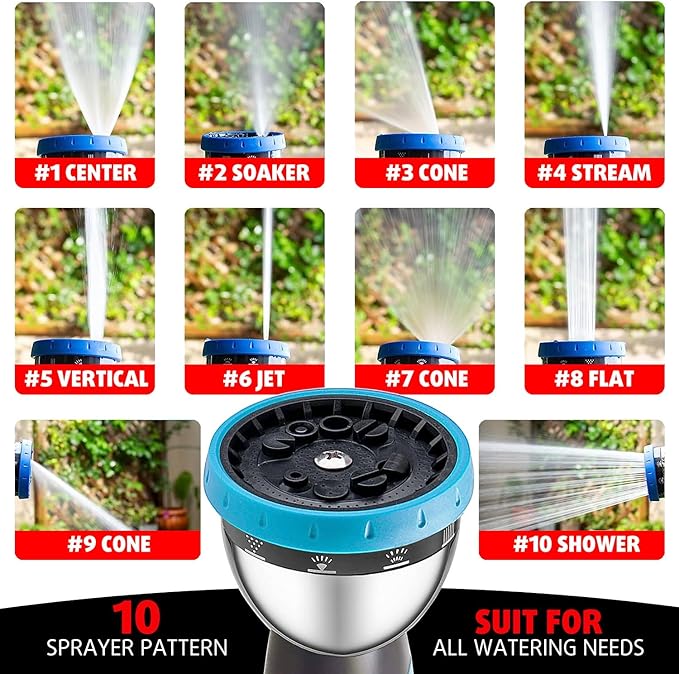 AyayaBoss Garden Hose Nozzle, Durable High Pressure Water Hose Sprayer Nozzle with 10 Patterns for Watering Plants, Washing Cars, Cleaning Patio, Showering Pets (Pack of 2)