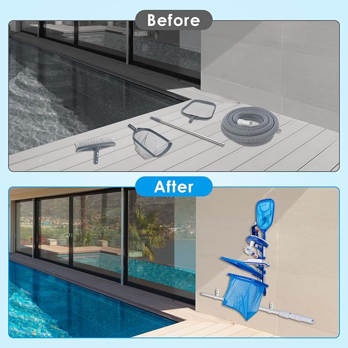 Swimming Pool Accessories Holder, Pool Cleaning Accessory Organizer Holder | Pool Cleaning Accessory, Pool Tool Organizer Storage Rack for Poles, Skimmers, Leaf Rakes, Nets, Brushes, Vacuum Hose