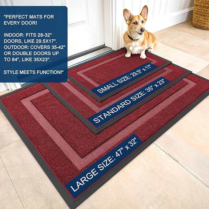 OLANLY Front Door Mat Outside 59x40, All-Season Heavy-Duty Rubber Doormat | Wine Red, Absorbent, Stain and Fade Resistant, Waterproof Non-Slip Backing, Low-Profile Indoor Outdoor Floor Mat for Entryway