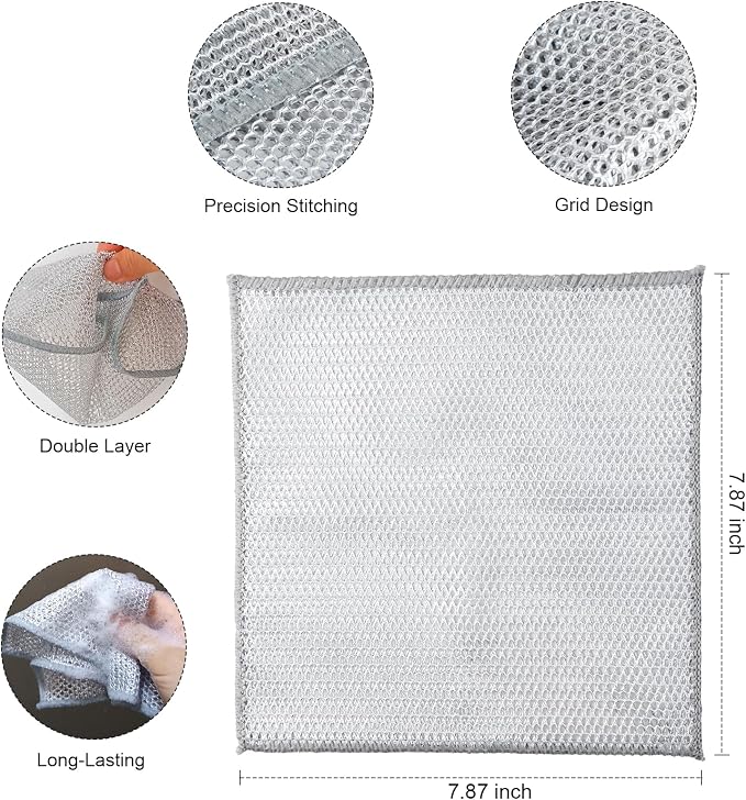 Cleaning Rags, Dish Scrubbers, Mesh Cleaning Cloths, 24 PCS (7.87X7.87) | Non-scratch, reusable, ample supply, cuts rust & grease, multipurpose