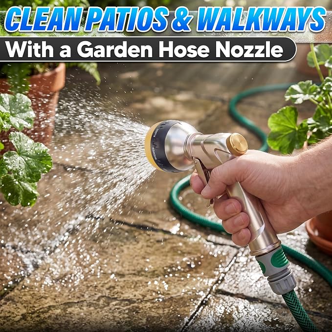 Metal Garden Hose Nozzle High Pressure, 8 Spray Patterns, Lock Clip | Heavy Duty Hose Nozzle for Garden Watering, Car Washing, Patio Cleaning, Leak Proof Gasket and Hands-Free Spraying