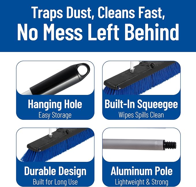SPARTA 3621961814 Sweep Complete Aluminum Handle Floor Sweep with Squeegee, Plastic Bristles, 18" Length, 3" Bristle Trim, Blue