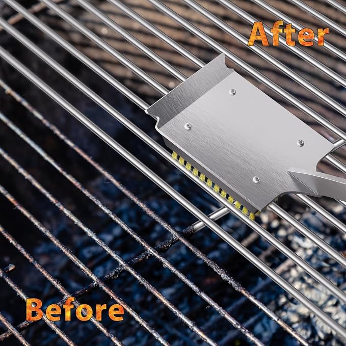 ENLOY 17" Grill Brush & Scraper for Barbecue, Grill Brush for Outdoor Grill | Extended Rosewood Handle and 2 Replaceable Copper Wire Brush Heads, Grill Cleaning Brush Grill Accessories for Most Grill