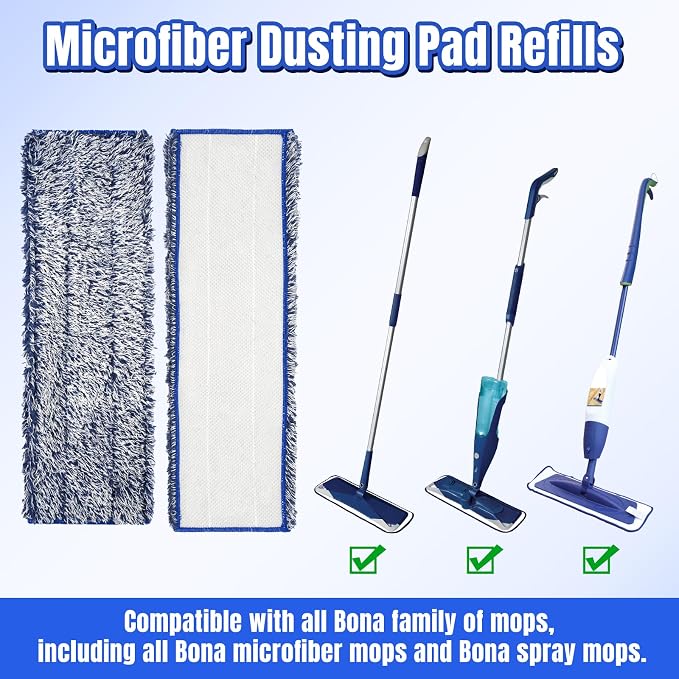3 Pack Microfiber Dusting Pad for Bona Family of Mops | Washable & Reusable Pads for Bona Hardwood Floor Cleaner Mop, Mop Pads Refill for Hard Surface Floors