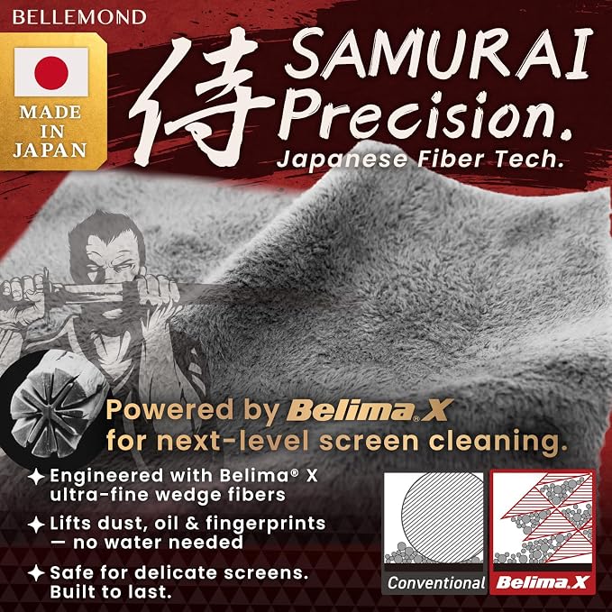 BELLEMOND 「Samurai Cloth」 Japanese Microfiber Cleaning Cloth, Large 1 Pack | Made in Japan, Washable and reusable, Lint-free cleaning, Ideal for monitors, TVs and car displays