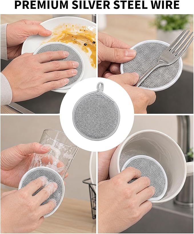 3PCS Dishwashing Cleaning Gloves + 3PCS Wire Dish Rags Set - Long Cuff Reusable Rubber Gloves & Non-Scratch for Kitchen, Cleaning, Gardening - Waterproof, Tear-Resistant