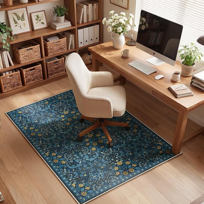 Anidaroel Floral Office Chair Mat for Hardwood Floor, 36"x48" Under Desk Chair Rug for Rolling Chair, Anti-Slip Computer Chair Mat, Low Pile Carpets Protector Mat for Home Office Gaming Room