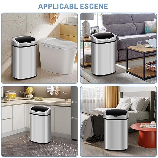Sensor Can 13 Gallon Kitchen Trash Can with Lid，Motion Sensor Stainless Steel Garbage Bin for Home, Office, Garage，Large Capacity Design，50 Liter
