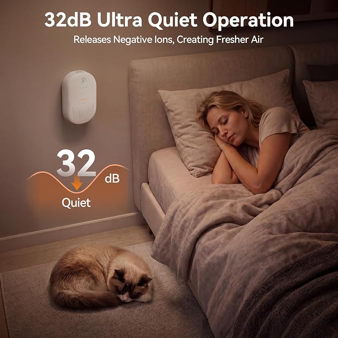 Meowant Cat Litter Odor Deodorizer,Sensor Monitor Negative Ion Air Purifier | 4 Auto Modes Pet Odor Eliminator, Rechargeable Wireless Quiet Odor Remover with Odor Deodorant Gel for Multi-Pet Home 2PCS
