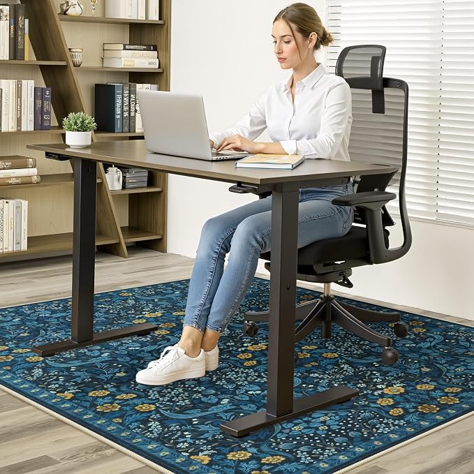 Anidaroel Floral Office Chair Mat for Hardwood Floor, 48"x60" Under Desk Chair Rug for Rolling Chair, Anti-Slip Computer Chair Mat, Low Pile Carpets Protector Mat for Home Office Gaming Room