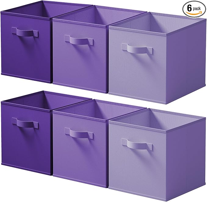Cupic Cupid 6-Pack 11x11 Cube Storage Bins, Cube Bins, Purple Gradient | Foldable, Reinforced Front Handle, Holds Toys, Books, Accessories and More, Fits Closet, Shelves, Playroom, Cubby