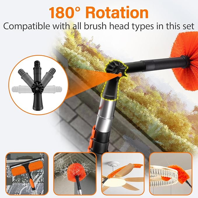 26FT High Reach Duster Cleaning Kit with 5-20 FT Extension Pole | High Ceiling Dust and Window Clean Kit with Microfiber Feather Duster,Cobweb Duster,Ceiling Fan Duster,Window Squeegee Clean