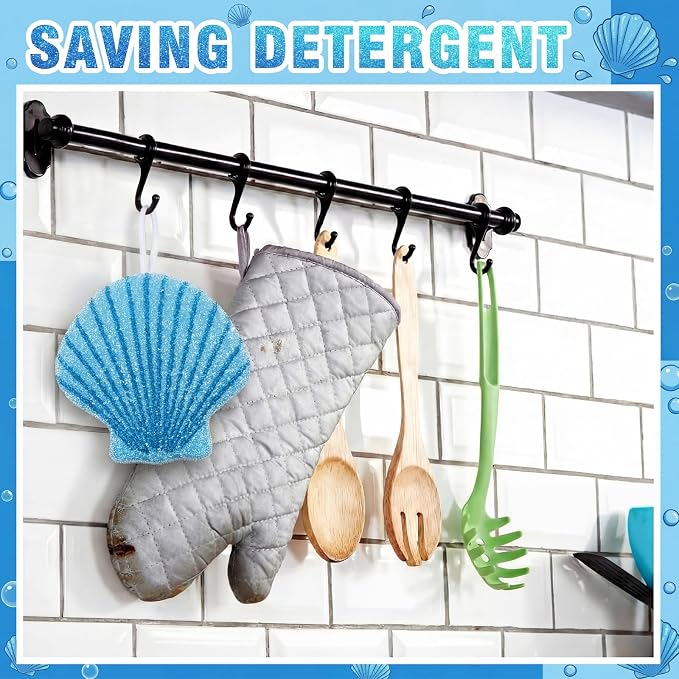 12 Pcs Shell Sponge Dish Scrubber Dual Sided Non Scratch Dish Washing Scrubbers Reusable Household Cleaning Kitchen Tools for Dishwashing Washing Dishes Cookware Tubs Sinks