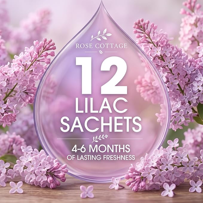 Large 12 Packs Lilac Hanging Scented Sachets Long-Lasting Closet Deodorizer Air Freshener Fabric Refresher Odor Eliminator for Drawer Home Fragrance Gift Set