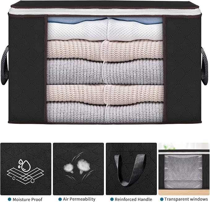 90L Large Storage Bags, 4 Pack Clothes Storage Bins Closet Organizers | Foldable Storage Containers, with Reinforced Handle, for Clothing, Blanket, Comforters, Bed Sheets, Pillows and Toys