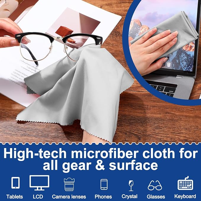 Frienda 12 Pack Microfiber Cleaning Cloth,Black,Light Gray | 12x12 Inch Large for Eyeglasses Screen Lens, Reusable Washable, Streak-free Lint-free, Cameras Phones Tablets Monitors