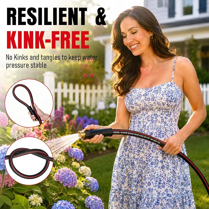 eavy Duty Garden Hose 25ft, NON-EXPANDABLE Flexible Water Hose, Kink Resistant Lightweight Hybrid Hose, Leakproof Hose Male to Female Fittings