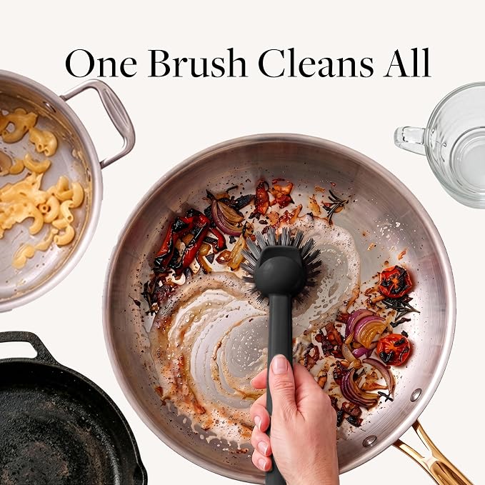 Earth & Mango Magnetic Dish Brush & Scraper, Snaps to Sink, Onyx Black