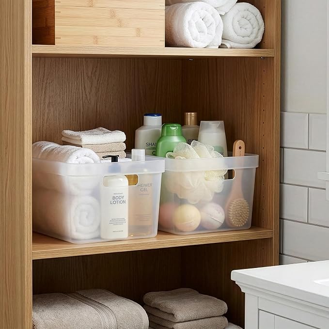 BINO | Plastic Storage Bins, 16 Liter - 2 Pack, Frosted | THE MODERN COLLECTION | Plastic Bins for Organization | Woven Storage Baskets for Organizing | Pantry Shelf Organizer Basket Container Bin