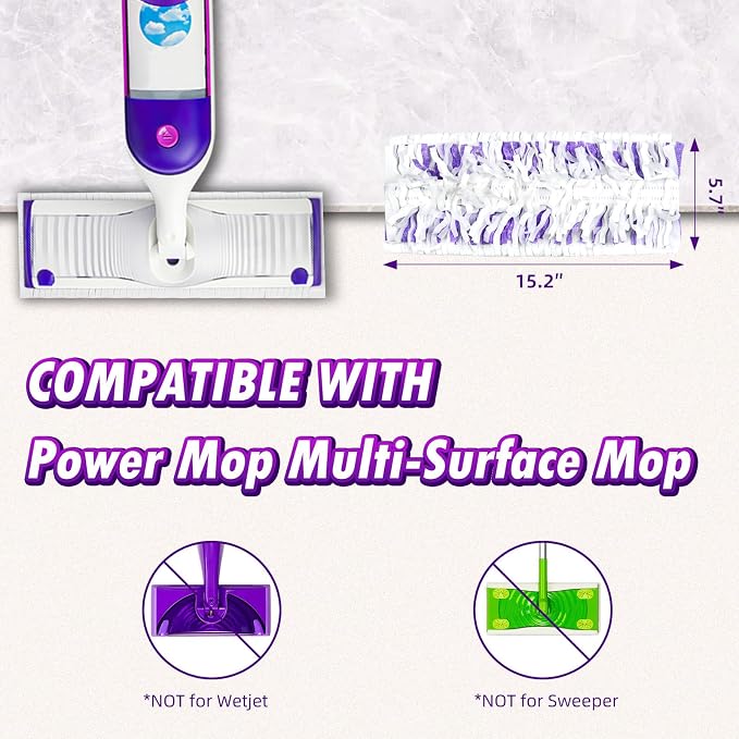 40 Count Disposable Mop Pads Refills Compatible with Swiffer® Power Mop™ | Unscented & Thickened, Wet and Dry Use, Deep Scrubbing Strips, High Absorbency, Multi-Surface Refills Pads for Floor Cleaning