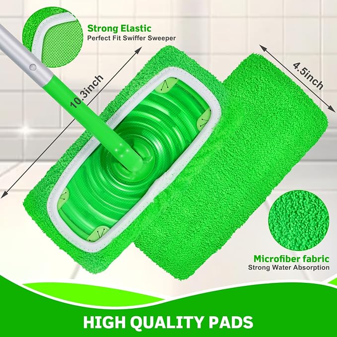 6 Pack Reusable Microfiber Mop Pads for Swiffer Sweeper Mop | Machine washable for wet & dry cleaning on hardwood, tile and sealed floors. Removes dust, dirt and pet hair.