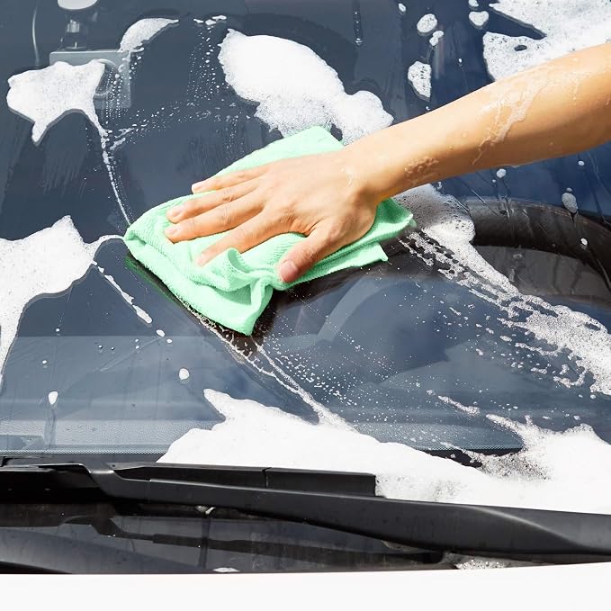 Amazon Basics Microfiber Cleaning Cloths, Ultra Absorbent, Scratch-Free, Non-Abrasive, Reusable and Washable, 16" x 12", Green/Gray/Pink, 48-Pack