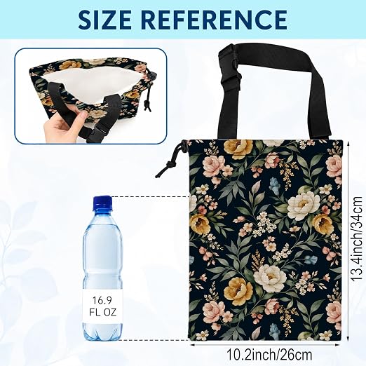 Rustic Floral Botanical Car Trash Bag Hanging for Back Seat | Cottagecore Wildflower Canvas Drawstring Car Garbage Bag with Adjustable Buckle Vehicle Trash Can