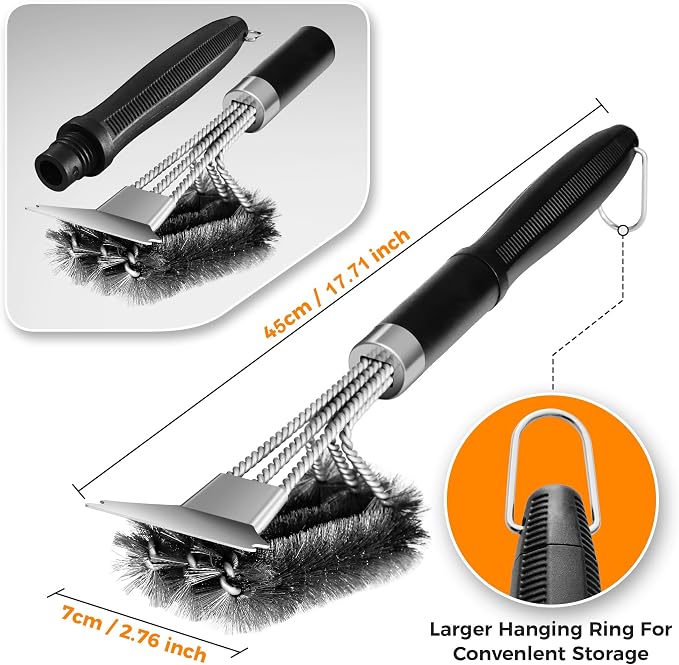 BBQ Grill Cleaning Brush Scraper,3 in 1 Barbecue Woven Wire Brush for Grill | 18" Stainless Grill Grate Cleaner, for Weber Gas, Charcoal, Electrical, Infrared