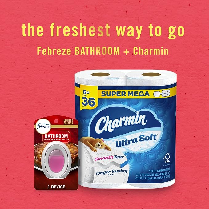 Febreze Bathroom Air Freshener, Odor-Fighting, Plug In Alternative, Air Fresheners for Home and Bathroom and Kitchen, Closet Air Fresheners, Baked Cinnamon Apples & Cranberry Crumble Scent, 4 Count