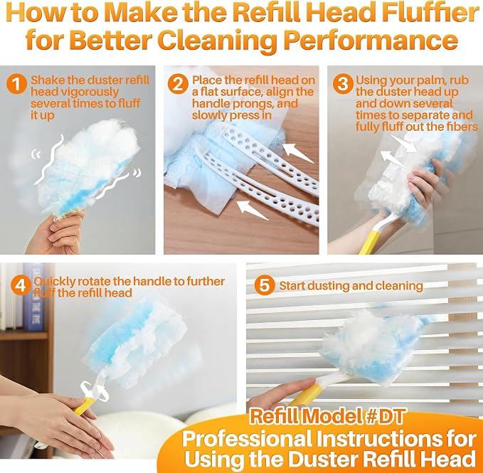 JOYMOOP Disposable Duster for Cleaning, with 2 Handles & 24 Ct Blue Heavy Duty Refills for Swiffer Feather Duster, Household Cleaning Tool for Electronics, Dusting Furniture, Blinds, Pet Hair