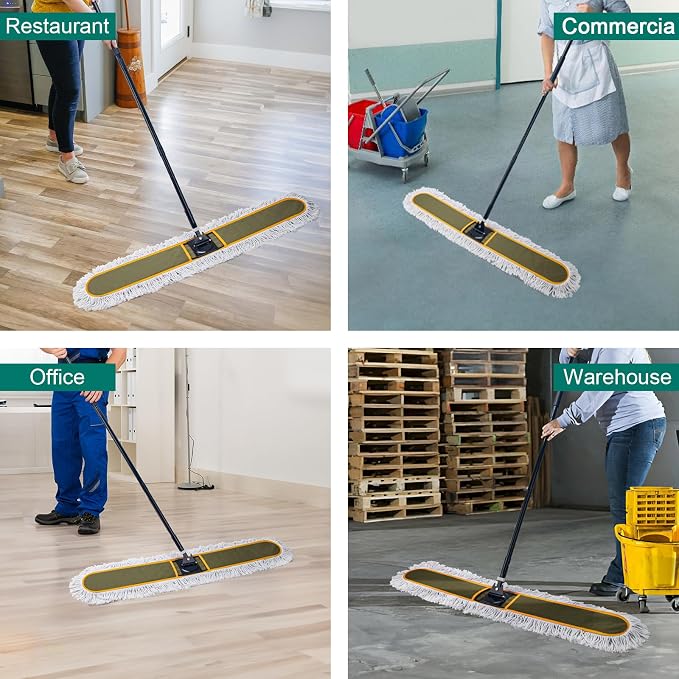 KeFanta 48" Commercial Dust Mop for Floor Cleaning,Heavy Duty Floor Duster | with 2 Replacement Mop Heads,Large Industrial Wet Dry Sweeper Broom for Hardwood Floors,Tile,Concrete,Laminate,Garage,Marble