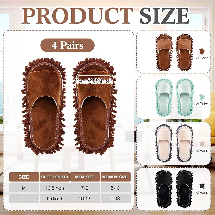 Jecery 4 Pair Microfiber Mop Slipper