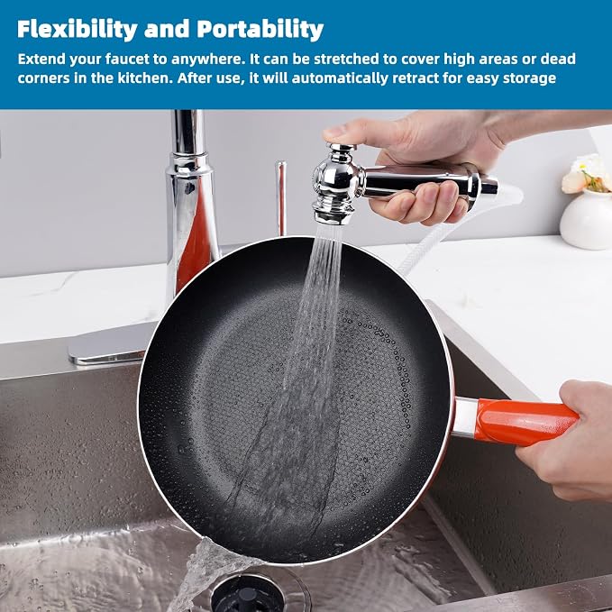 Universal Kitchen Sink Side Sprayer Head with Hose/Holder/Adapters, Chrome | NSF/ANSI/CAN 372 Certified, Sink Faucet Sprayer Attachment Compatible with Moen/Delta, Side Sprayer Head with Quick Connector