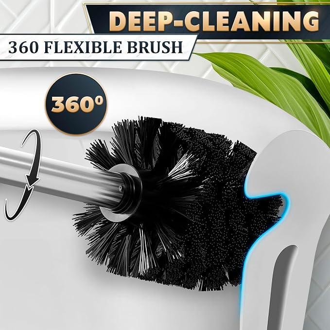 Wall-Mounted Toilet Brush and Holder Set, Stainless Steel (Silver) | Stainless Steel Toilet Brush and Holder Set, Removable Inner Bowl, Dense Bristles, Rustproof, for Modern Bathroom Walls