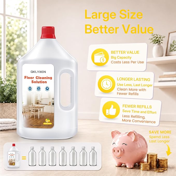 82 FL OZ Lemon Scent Floor Cleaning Solution Compatible with Roborock | Zesty Scent, 2.4 L Floor Cleaner for All Cordless Wet/Dry Vacuum Mop Cleaner & Robot Vacuums with Mopping