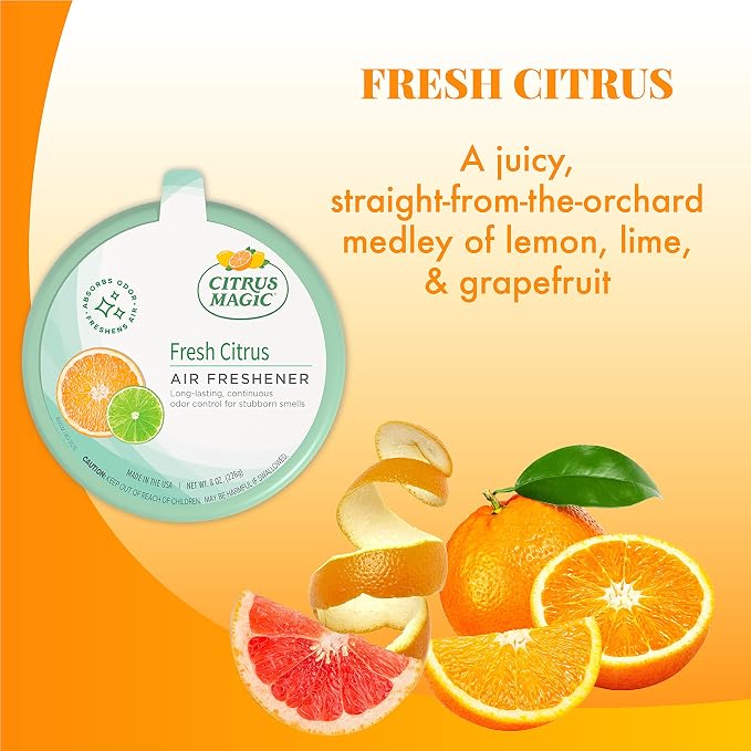 Citrus Magic Solid Air Fresheners, Fresh Citrus, 8 Ounce, Pack of 2 | Odor Absorbing, Passive Diffusion, Odor Elimination Up to 4 Weeks Each, Ideal for Home