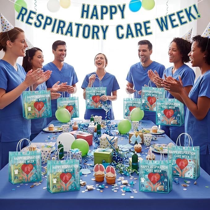 FunooFuno 20 Pcs Respiratory Care Week Appreciation Gift Bags with Handles Respiratory Therapist Clear PVC Bags RT Appreciation Reusable Plastic Gifts for Social Worker Volunteer Doctor Nurse Coworker