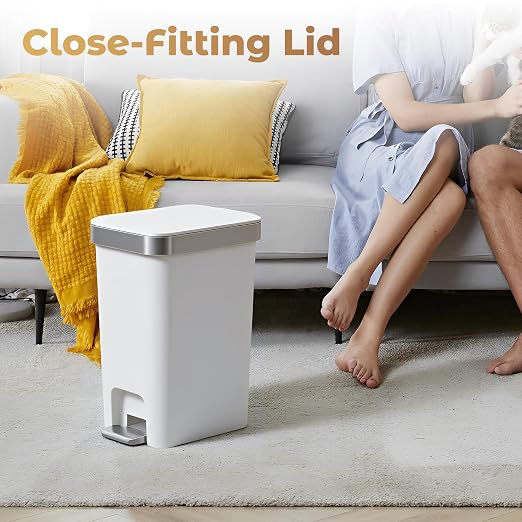 2Pack Small Bathroom Trash Can with Lid Foot Pedal,2.6 Gal Trash Bin | 10 Liter Step Pedal Wastebasket Plastic Garbage Can with Pop-Up Lid for Kitchen,Bedroom,Office,Dorm,Laundry,Restroom,Rv,White