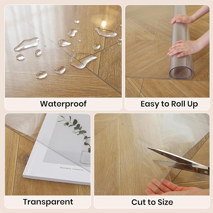 Clear Office Chair Mat for Hardwood Floor, 48 x 96 in Desk Floor Protector | Heavy Duty Plastic Floor Mat, Smooth Rolling, Easy to Clean, Protects Wood & Tile Floors, Ideal for Computer & Gaming Chairs