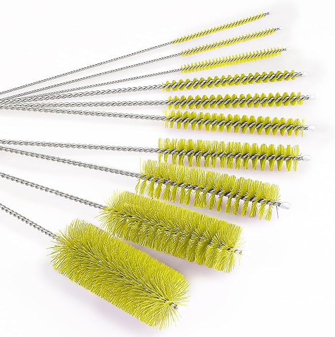 CiaraQ Bottle Cleaning Brushes, 8 Inch Nylon Tube Brush Set, Cleaner for Narrow Neck Bottles Cups with Hook, Set of 10pcs. (Pack of 2)