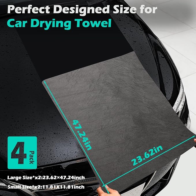 Car Drying Towel,Extra Large,Scratch Free,Super Absorbent,4 Pack | Microfiber Towels for Cars,Micro Fiber Auto Drying Towel,Reusable Wash Towels for Auto Detailing Flash,Car Cleaning Supplies