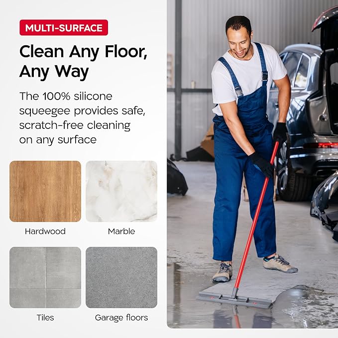 Tyroler MoppyShmoppy Heavy Duty Floor Squeegee for Concrete Floors 16.5" | | Squeegee for Floor with 55" 4-Part Handle | Squeegees Broom for Floors | Squeegee Mop for Tile, Garage and Patio