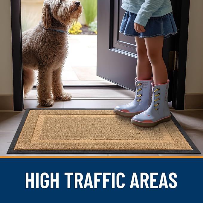 OLANLY Front Door Mat Outside 59x23, All-Season Heavy-Duty Rubber Doormat | Butter Yellow, Absorbent, Stain and Fade Resistant, Non-Slip Backing, Low-Profile Indoor Outdoor Floor Mat for Entryway
