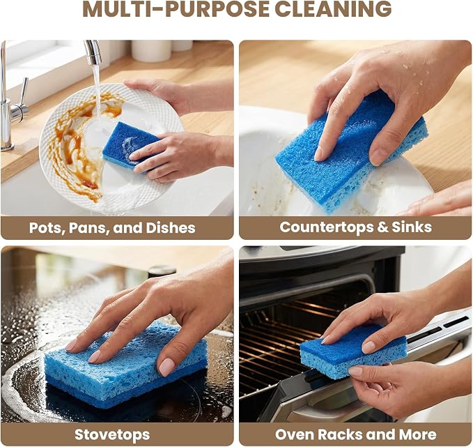 Metflavor Kitchen Sponges, 12 Count, Dual-Sided Non-Scratch Scrub Sponge | Dish Scrubber, All-Purpose Cleaning