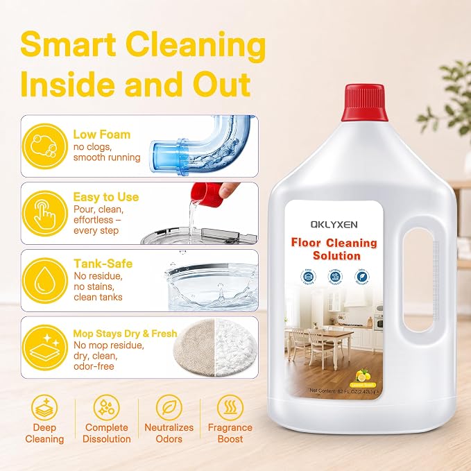 82 FL OZ Lemon Scent Floor Cleaning Solution Compatible with Roborock | Zesty Scent, 2.4 L Floor Cleaner for All Cordless Wet/Dry Vacuum Mop Cleaner & Robot Vacuums with Mopping