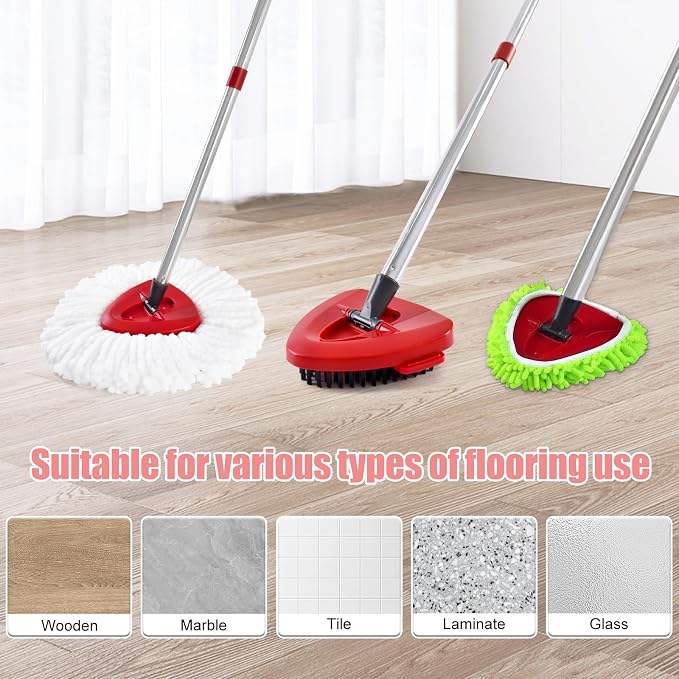 4 Pack Replacement Mop Heads& Handle Scrub Brush and Base Combo Set Compatible with Ocedar Spin Mops Refills，30-58" Mop Handle and Microfiber Head Refills for Cleaning